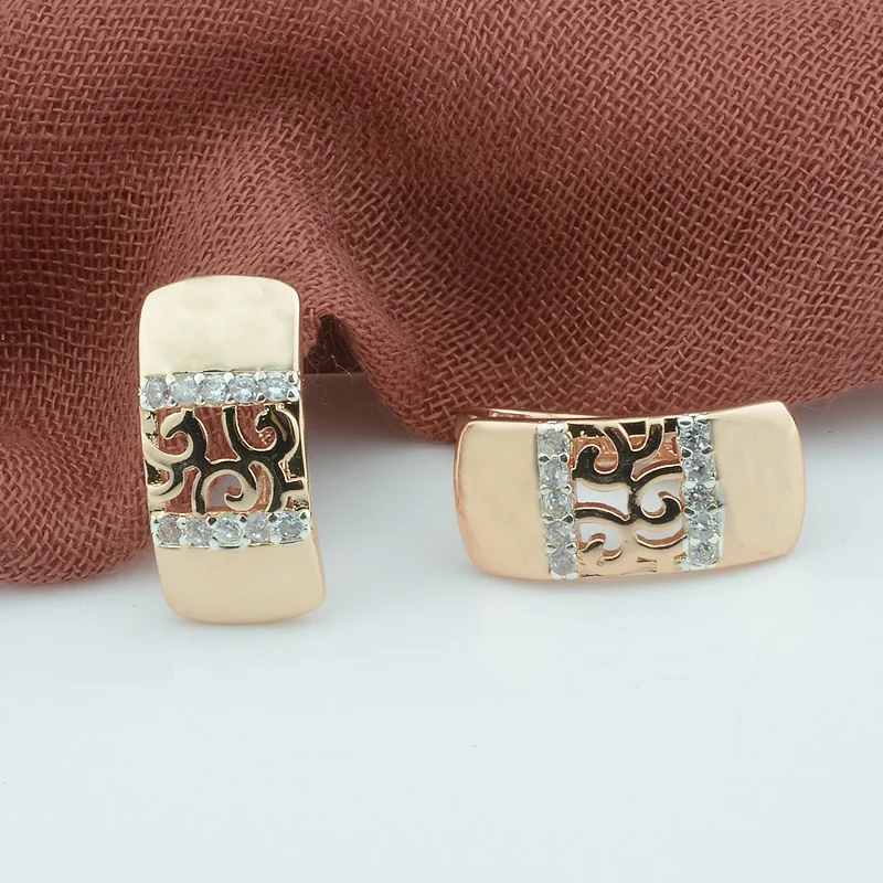 FJ Women Ladies 585 Rose White Gold Color Square Drop Jewelry Dangle Crystal Earrings | Украшения и аксессуары