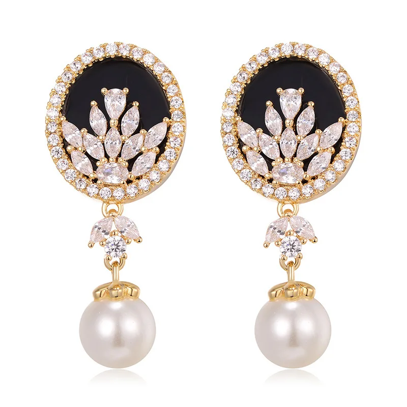 Zircon Pearl Drop Earrings For Women Gold Color Copper Black Round Pendant Earring Fashion Jewelry boucle d'oreille femme 2019
Zircon Pearl Drop Earrings For Women Gold Color Copper Black Round Pendant Earring Fashion Jewelry boucle d'oreille femme 2019