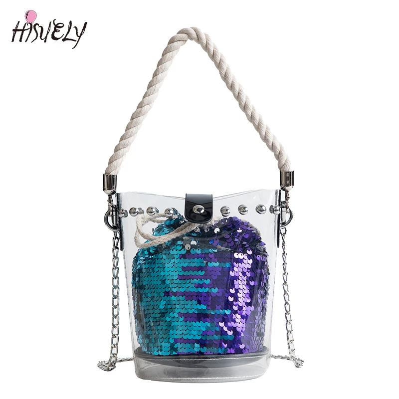 2019 New Fashion Sequins Rivet Women Transparent Handbag PVC Shoulder Bag Jelly Female Messenger Bag Tote Girl Bolsas Beach Bag
2019 New Fashion Sequins Rivet Women Transparent Handbag PVC Shoulder Bag Jelly Female Messenger Bag Tote Girl Bolsas Beach Bag