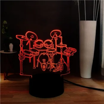 

Lava 3D Musical instrument Jazz Drum Set Acrylic Illusion 7 Color Change LED Room USB Night Table Mood Light Kids Gift Holiday