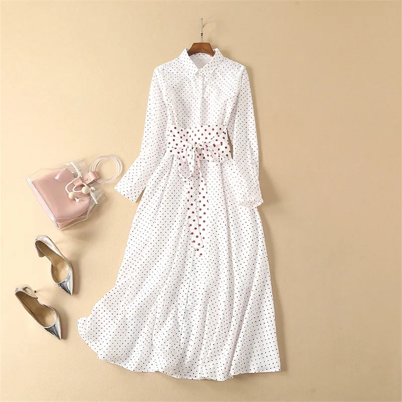 Europe Fashion Designer Runway Dress Women 2019 Spring Elegant Long Sleeve Bandage Polka Dot Print Casual Holiday Maxi Dresses
Europe Fashion Designer Runway Dress Women 2019 Spring Elegant Long Sleeve Bandage Polka Dot Print Casual Holiday Maxi Dresses