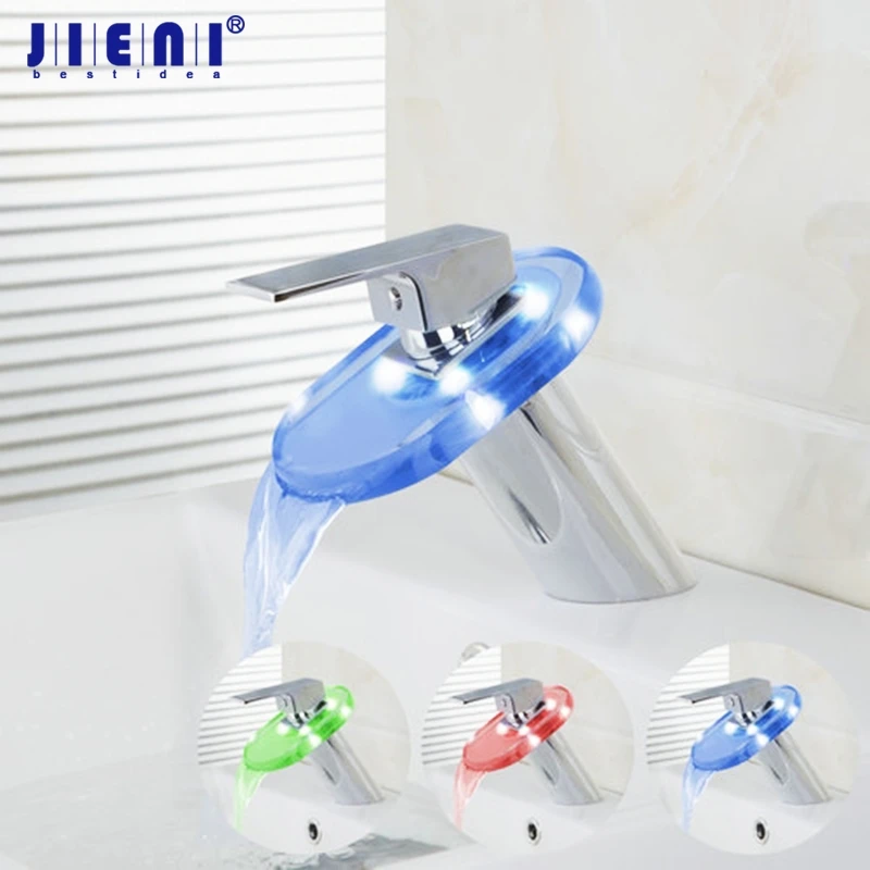 

JIENI LED Waterfall Square Glass Bathroom Faucet Sink Tap Basin Mixer Chrome Brass 8016/1 Chrome Bathroom Faucets,Mixers & Taps