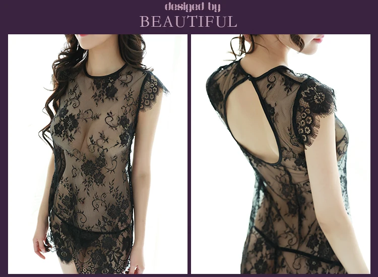Ladies Hot Erotic Dresses Sexy Transparent Lace Pattern Vacuum Slim Body Lotion Babydoll Backpack Hip Sex Costumes Nightwear (2)