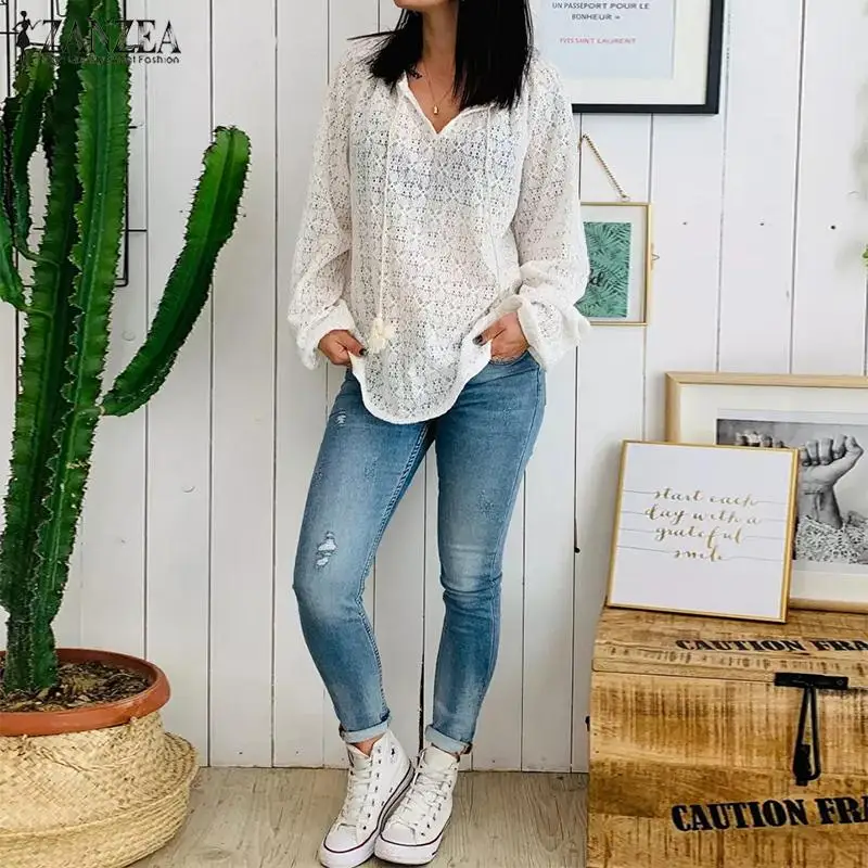 Plus Size Lace Tops Pullover Women's Summer Blouse ZANZEA Fashion V Neck Hooded Blusas Long Sleeve Shirts Woman Drawstring Tunic
Plus Size Lace Tops Pullover Women's Summer Blouse ZANZEA Fashion V Neck Hooded Blusas Long Sleeve Shirts Woman Drawstring Tunic