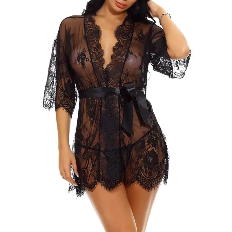Women's Summer Sexy Transparent Hollow Out Sexy Lace Mesh Solid Bathrobes Eyelash Lace Babydoll Mini Dress
Women's Summer Sexy Transparent Hollow Out Sexy Lace Mesh Solid Bathrobes Eyelash Lace Babydoll Mini Dress