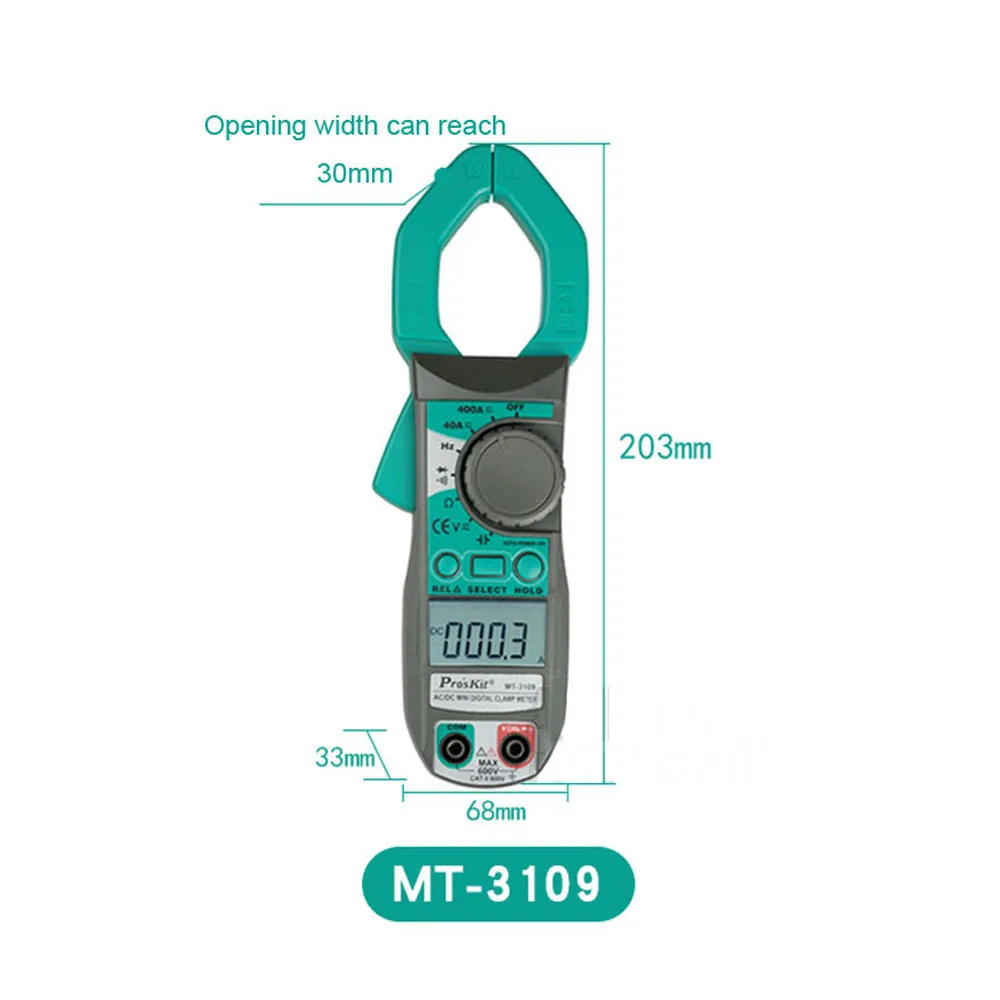 Clamp Meter ProsKit MT-3109 AC DC Current Digital Multimeter Current Frequency Capacitance Test Meter Electrician Hand Tools
Clamp Meter ProsKit MT-3109 AC DC Current Digital Multimeter Current Frequency Capacitance Test Meter Electrician Hand Tools