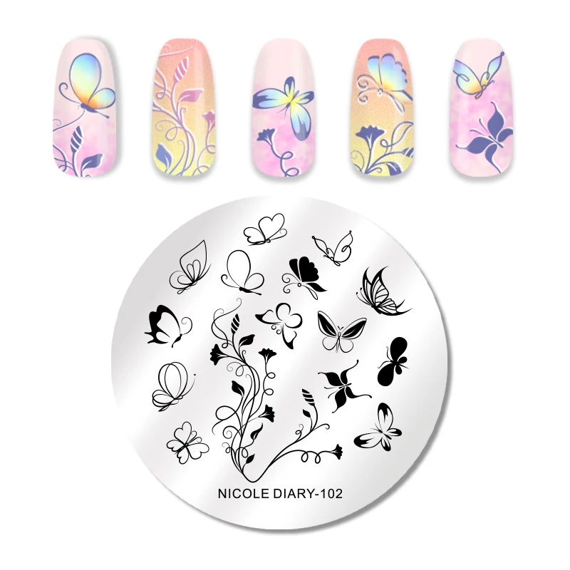 NICOLE DIARY Round Nail Stamping Plate Feather Butterfly Image Patterns Stainless Steel Nail Art Templates DIY Design
NICOLE DIARY Round Nail Stamping Plate Feather Butterfly Image Patterns Stainless Steel Nail Art Templates DIY Design