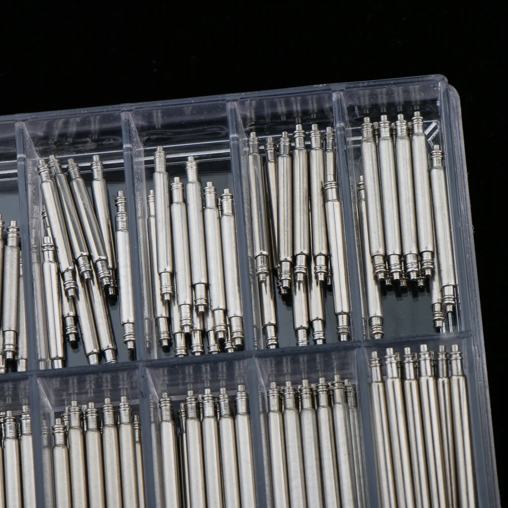 360 Pieces Wholesale Bulk Professional Stainless Steel Watch Spring Bar Strap Pins with Clear Box Storage Holder