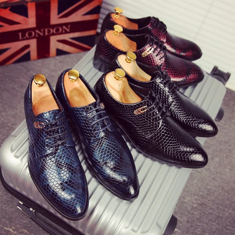 men footwear 2016 studs shoes luxury brand moccasins snake skin ballet flats glossy patent leather brogue oxford shoes for men (14)