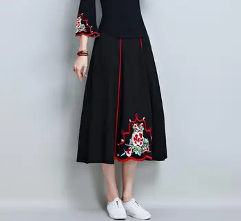 Chinese style national trend new fashion cotton linen A-line skirts women embroidery casual skirts female black elmpire syx0901
Chinese style national trend new fashion cotton linen A-line skirts women embroidery casual skirts female black elmpire syx0901