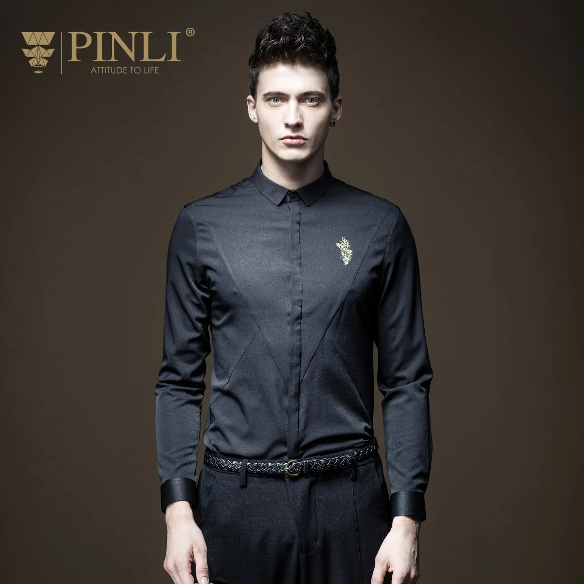 Camiseta Masculina рубашка Pinli с длинным рукавом и вышитым воротником мужская деловая