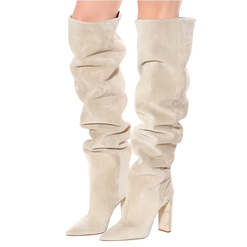 Sexy Beige Suede Stretch Fabric Over The Knee Boots High Heel Pointed Toe Chunky Heels Thigh High Stiletto Boots Women Plus Size
Sexy Beige Suede Stretch Fabric Over The Knee Boots High Heel Pointed Toe Chunky Heels Thigh High Stiletto Boots Women Plus Size