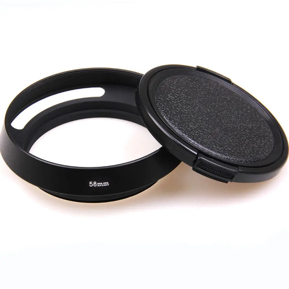 58mm Screw-in metal tilted vented Lens Hood + Lens cap For Fujifilm Olympus Panasonic Canon Sony Nikon camera Lens
58mm Screw-in metal tilted vented Lens Hood + Lens cap For Fujifilm Olympus Panasonic Canon Sony Nikon camera Lens