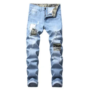 Camouflage Patchwork Hole Men Jeans Denim Straight Light Blue Full Length Cowboy Male Fashion Jeans Slim Stretch Tide
Camouflage Patchwork Hole Men Jeans Denim Straight Light Blue Full Length Cowboy Male Fashion Jeans Slim Stretch Tide