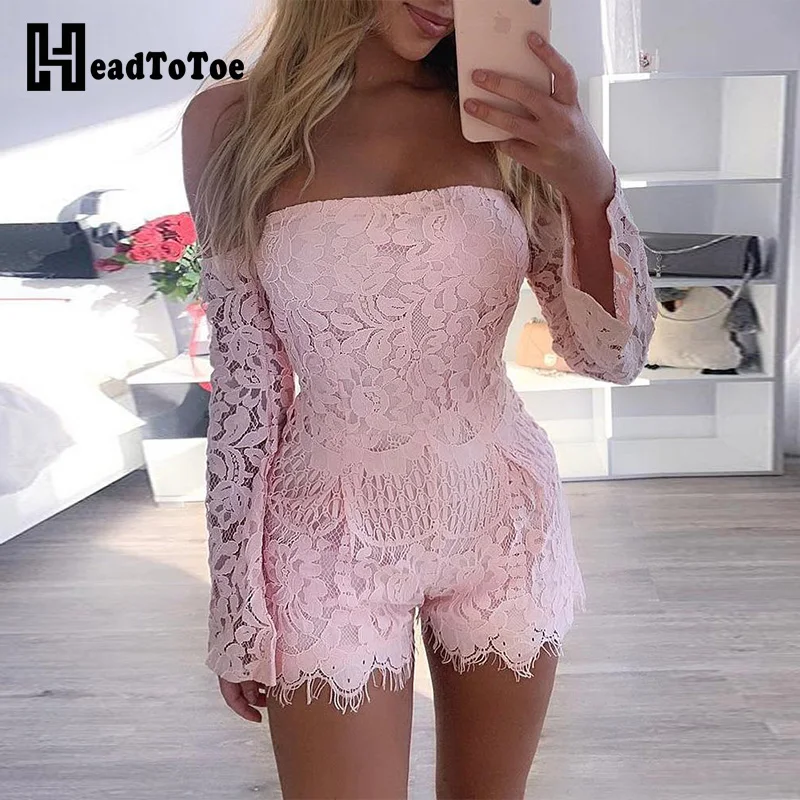 Women Sexy Off Shoulder Eyelash Lace Trimmed Romper Female Long Sleeve Playsuit Overalls Hallow Out Short Jumpsuits
Women Sexy Off Shoulder Eyelash Lace Trimmed Romper Female Long Sleeve Playsuit Overalls Hallow Out Short Jumpsuits