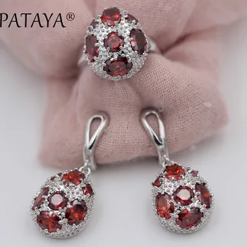 PATAYA Women Spherical True White Gold Romantic Wedding Party Jewelry Set Pomegranate Red Natural Zirconia Earrings Ring Sets
PATAYA Women Spherical True White Gold Romantic Wedding Party Jewelry Set Pomegranate Red Natural Zirconia Earrings Ring Sets