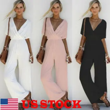 High Street Women V Neck High Waist Loose Jumpsuit Party Ladies Romper Short Sleeve Solid Long Jumpsuit
High Street Women V Neck High Waist Loose Jumpsuit Party Ladies Romper Short Sleeve Solid Long Jumpsuit