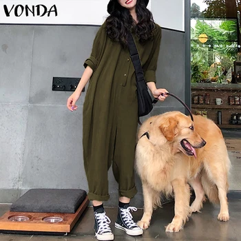 Rompers Womens Jumpsuit 2020 VONDA Long Sleeve Lapel Neck Button Overalls Plus Playsuit Casual Loose Wide Leg Pants Pantalon 5XL
Rompers Womens Jumpsuit 2020 VONDA Long Sleeve Lapel Neck Button Overalls Plus Playsuit Casual Loose Wide Leg Pants Pantalon 5XL