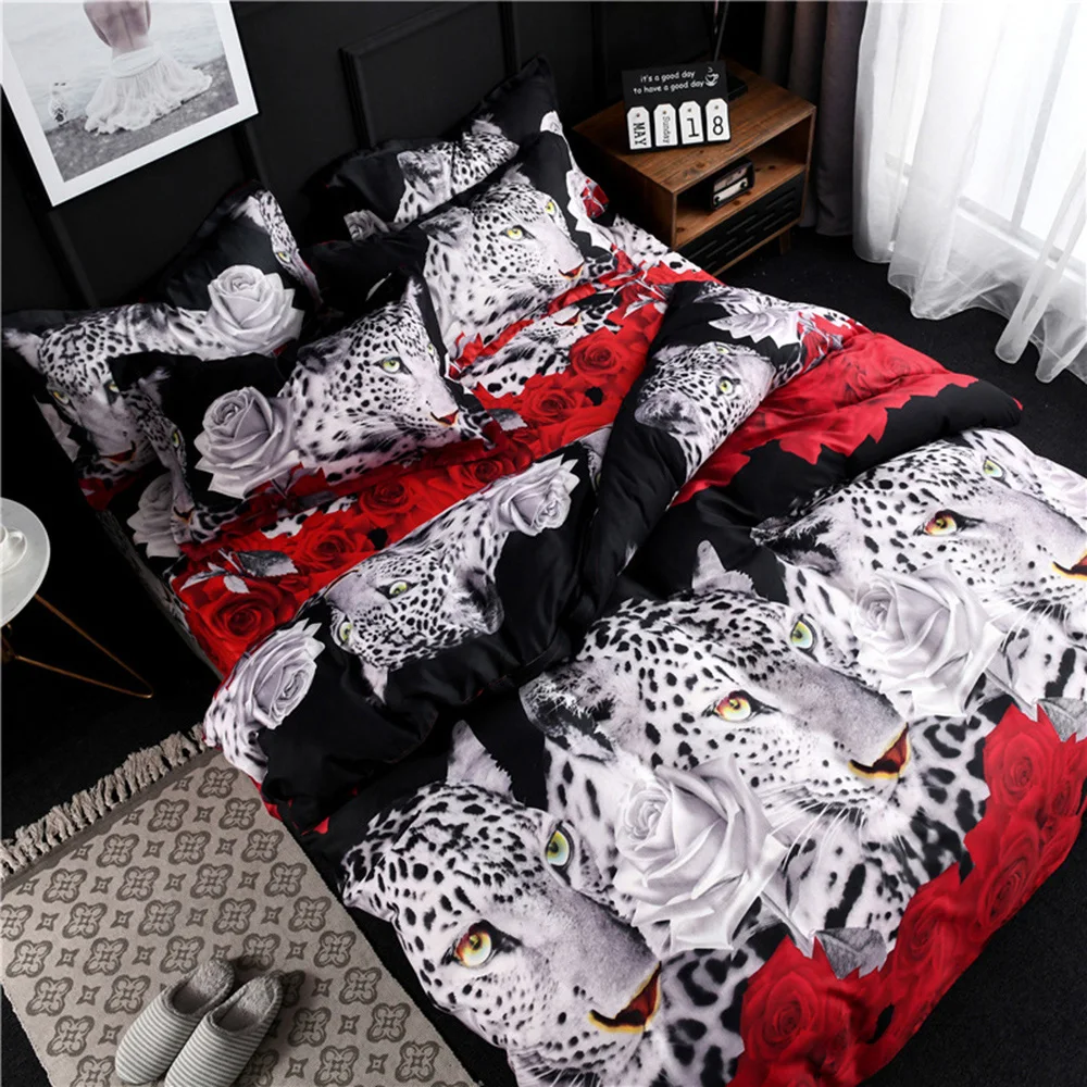 Queen Bedding Set 3D Animal Leopard & Rose Printed Pattern Duvet Cover & Bed Sheet & 2pcs Pillowcase Bedclothes Bedroom Decor
Queen Bedding Set 3D Animal Leopard & Rose Printed Pattern Duvet Cover & Bed Sheet & 2pcs Pillowcase Bedclothes Bedroom Decor