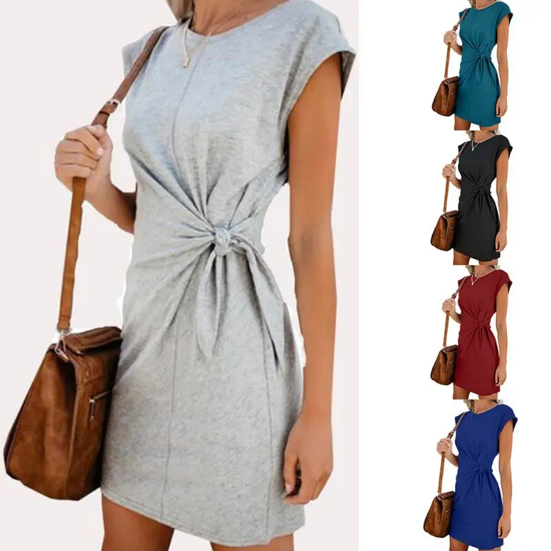 Women Short Sleeve Summer Loose Casual Mini Dress Lace Up Tie Waist Solid Color O-Neck Twist Knot Plain T Shirt Party Sundress
Women Short Sleeve Summer Loose Casual Mini Dress Lace Up Tie Waist Solid Color O-Neck Twist Knot Plain T Shirt Party Sundress