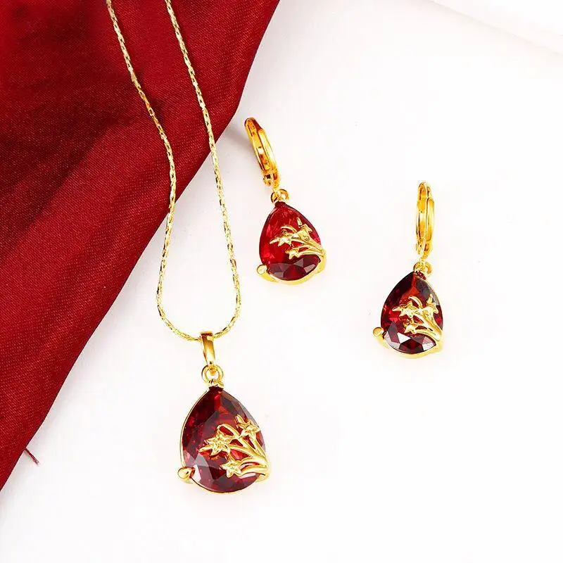 Red Zircon Drop Water Earrings and Pendant Necklace Jewelry set For Women Gold Color High Quality No Allergic
Red Zircon Drop Water Earrings and Pendant Necklace Jewelry set For Women Gold Color High Quality No Allergic