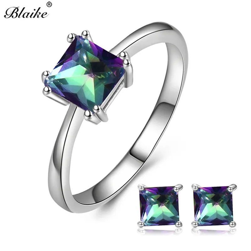 Blaike Mystic Rainbow Fire Zircon Ring Stud Earrings for Women 925 Silver Filled Square CZ Stone Jewelry Set Female Bridal Sets
Blaike Mystic Rainbow Fire Zircon Ring Stud Earrings for Women 925 Silver Filled Square CZ Stone Jewelry Set Female Bridal Sets