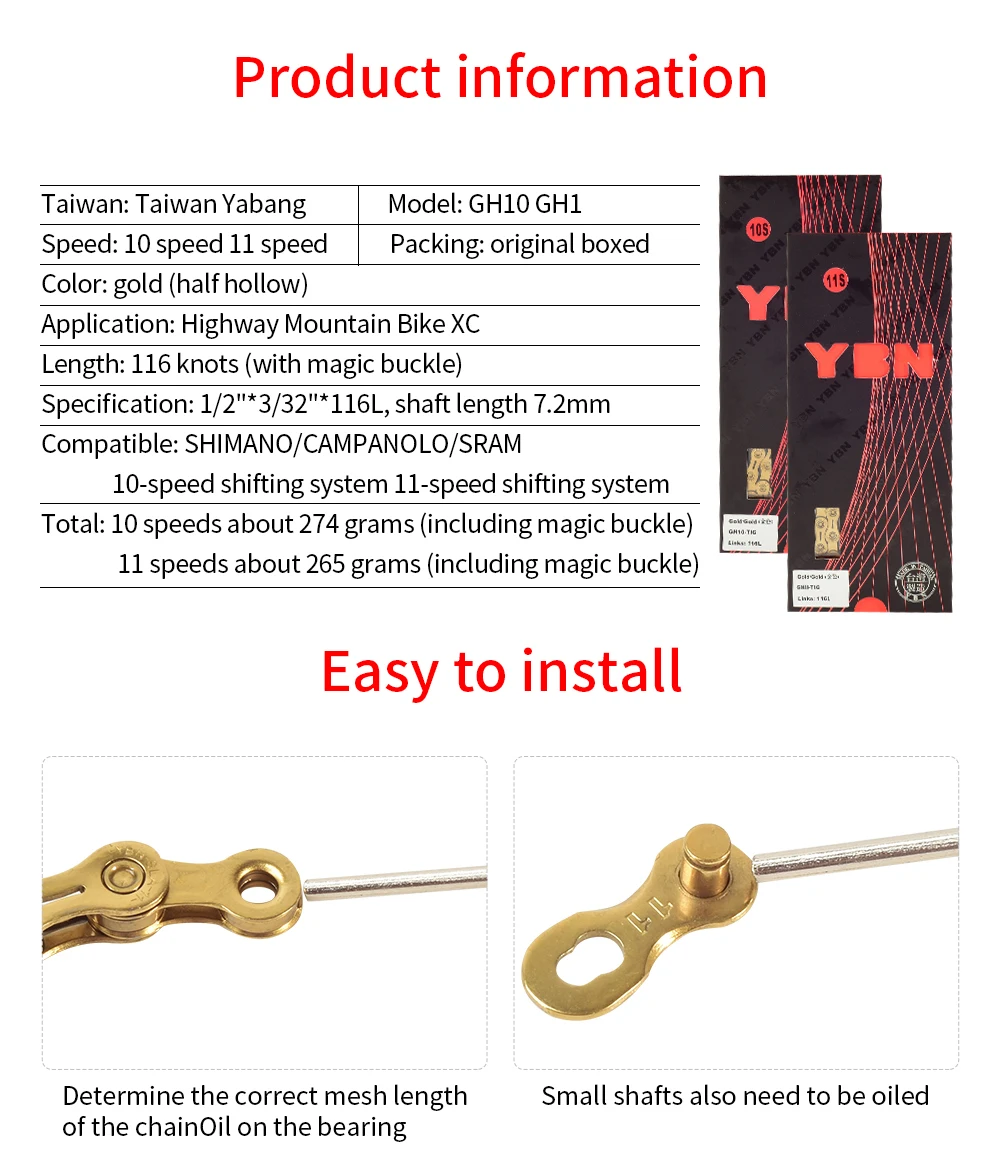 Top YBN Ultralight 10 11-speed bicycle chain outer hollow mountain bike road bike chain for Shimano / SRAM / Campagnolo system 6 Top YBN Ultralight 10 11-speed bicycle chain outer hollow mountain bike road bike chain for Shimano / SRAM / Campagnolo system 6