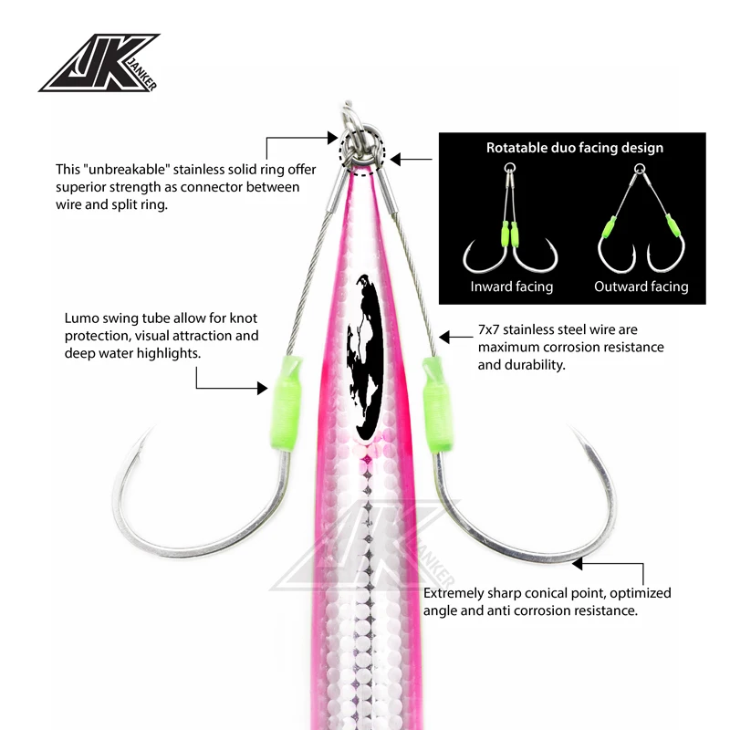 Стальной крючок для морской рыбалки JK 5 упаковок 7x7 Размер медленного джиггинга 1/0