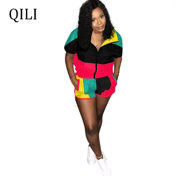 QILI Women Thin Style Summer Outfits Top+Shorts 2 Piece Set Matching Casual Wear Women Patchwork Short Sleeve Zipper Set Clothes
QILI Women Thin Style Summer Outfits Top+Shorts 2 Piece Set Matching Casual Wear Women Patchwork Short Sleeve Zipper Set Clothes