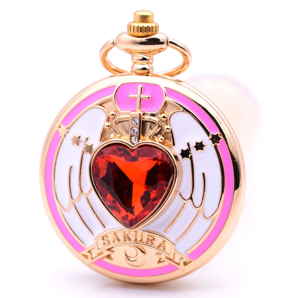 New Fashion Hot Gold Anime SAKURA Moon Red Stone Quartz Pocket Watch Analog Pendant Necklace Womens Girls Gifts Reloj
New Fashion Hot Gold Anime SAKURA Moon Red Stone Quartz Pocket Watch Analog Pendant Necklace Womens Girls Gifts Reloj