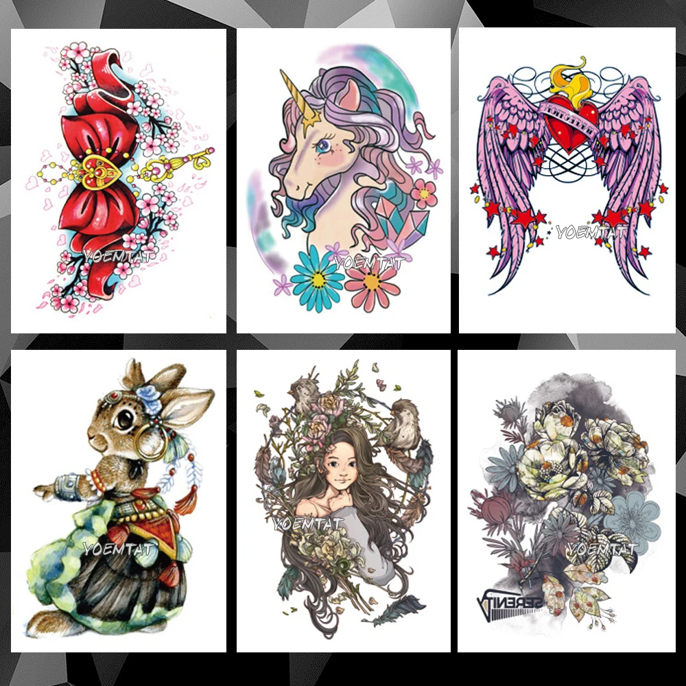 Waterproof Temporary Tattoo Sticker Bow unicorn pattern tattoo Water Transfer Wings rabbit body art fake tattoo For Women Men
Waterproof Temporary Tattoo Sticker Bow unicorn pattern tattoo Water Transfer Wings rabbit body art fake tattoo For Women Men