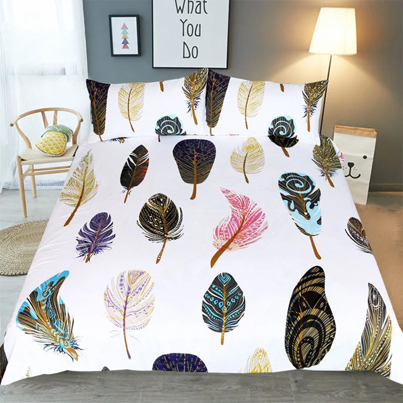 3pcs Comforter Bedding Set King Queen Twin Size Luxury Colored Feathers Printed White Bed Duvet Covers Sheets Set Home Textile
3pcs Comforter Bedding Set King Queen Twin Size Luxury Colored Feathers Printed White Bed Duvet Covers Sheets Set Home Textile