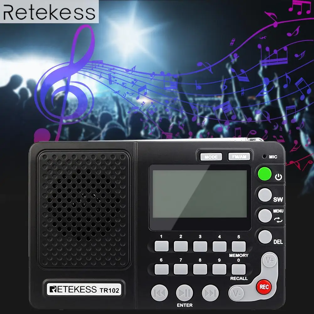 TR102 Portable Radio FM / AM / SW World Band Receiver MP3 Player REC Recorder with Sleep Timer Black FM Radio Recorder
TR102 Portable Radio FM / AM / SW World Band Receiver MP3 Player REC Recorder with Sleep Timer Black FM Radio Recorder