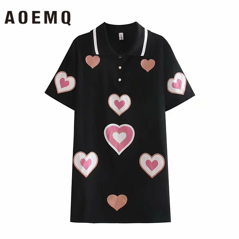 AOEMQ T-shirts Long Section Summer Turn-down Collar Shirts Heart Print Sample Style T-Shirts Night Sleep Wear Women Tops
AOEMQ T-shirts Long Section Summer Turn-down Collar Shirts Heart Print Sample Style T-Shirts Night Sleep Wear Women Tops