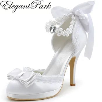 Woman Wedding Shoes Ivory White Closed Toe High Heel ankle Strap Bow Pearls Satin and Lace Prom Dress Bridal Pumps A3202C-PF
Woman Wedding Shoes Ivory White Closed Toe High Heel ankle Strap Bow Pearls Satin and Lace Prom Dress Bridal Pumps A3202C-PF
