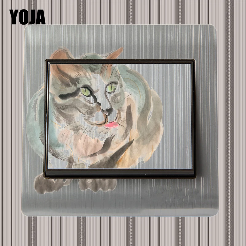 YOJA A Kitten Licking Its Tongue Colored Switch Sticker Decor Living Room Bedroom Wall 8SS0072 | Дом и сад