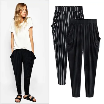 Harem Pants Women High Waist Plus Size Ankle length Cotton and linen Casual Loose Elastic black Striped Pants 5XL 6XL
Harem Pants Women High Waist Plus Size Ankle length Cotton and linen Casual Loose Elastic black Striped Pants 5XL 6XL