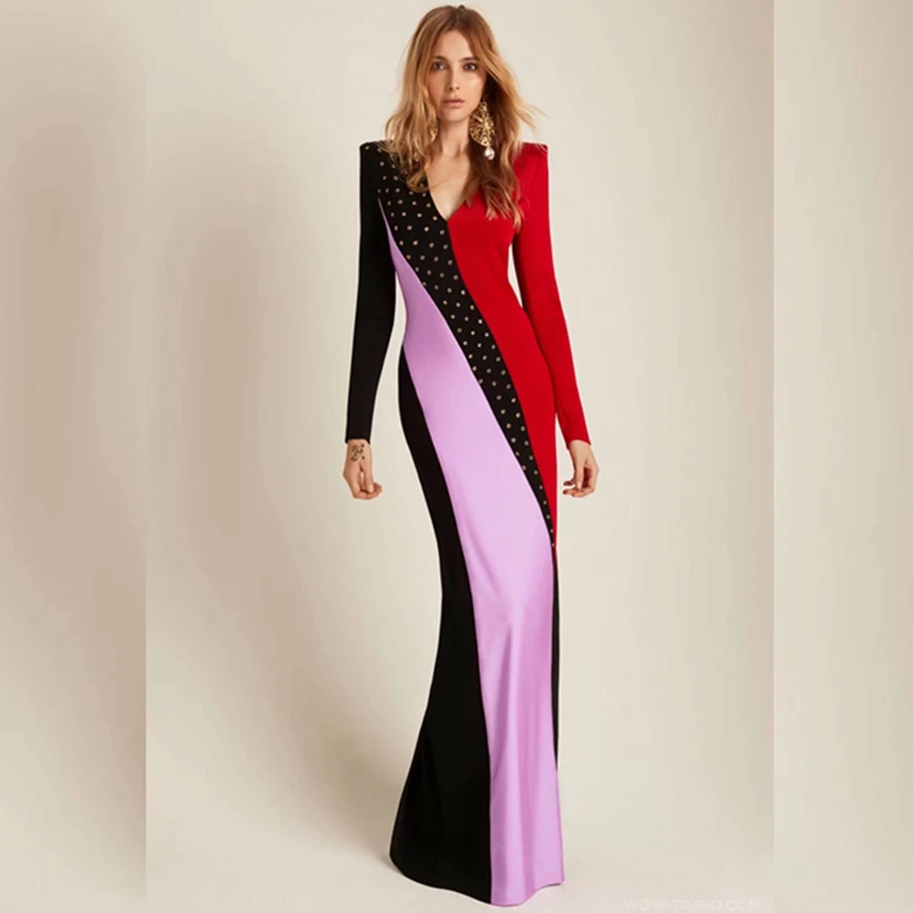 2018 New Arrival Multicolor Patchwork Long Sleeve Luxury V Neck Beads Bandage Dress Long Maxi Evening Celebrity Party Vestidos
2018 New Arrival Multicolor Patchwork Long Sleeve Luxury V Neck Beads Bandage Dress Long Maxi Evening Celebrity Party Vestidos