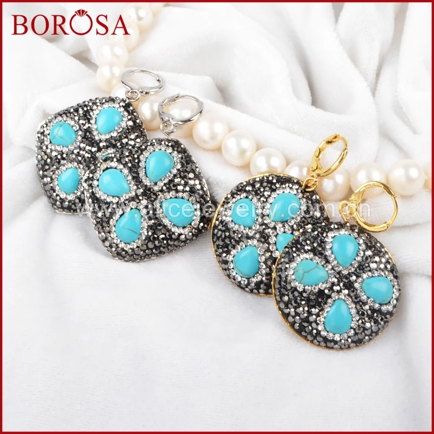 BOROSA 5pairs Dangle Earrings Gold/Silver Paved Black Gun Zircons Round With 4 Howlite Turquoises Earrings Jewelry JAB474
BOROSA 5pairs Dangle Earrings Gold/Silver Paved Black Gun Zircons Round With 4 Howlite Turquoises Earrings Jewelry JAB474