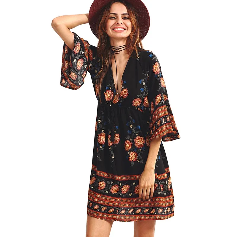 Casual Floral Print Boho Dress Summer Women Drawstring Dress Deep V-Neck Mini Dresses Vestidos
Casual Floral Print Boho Dress Summer Women Drawstring Dress Deep V-Neck Mini Dresses Vestidos