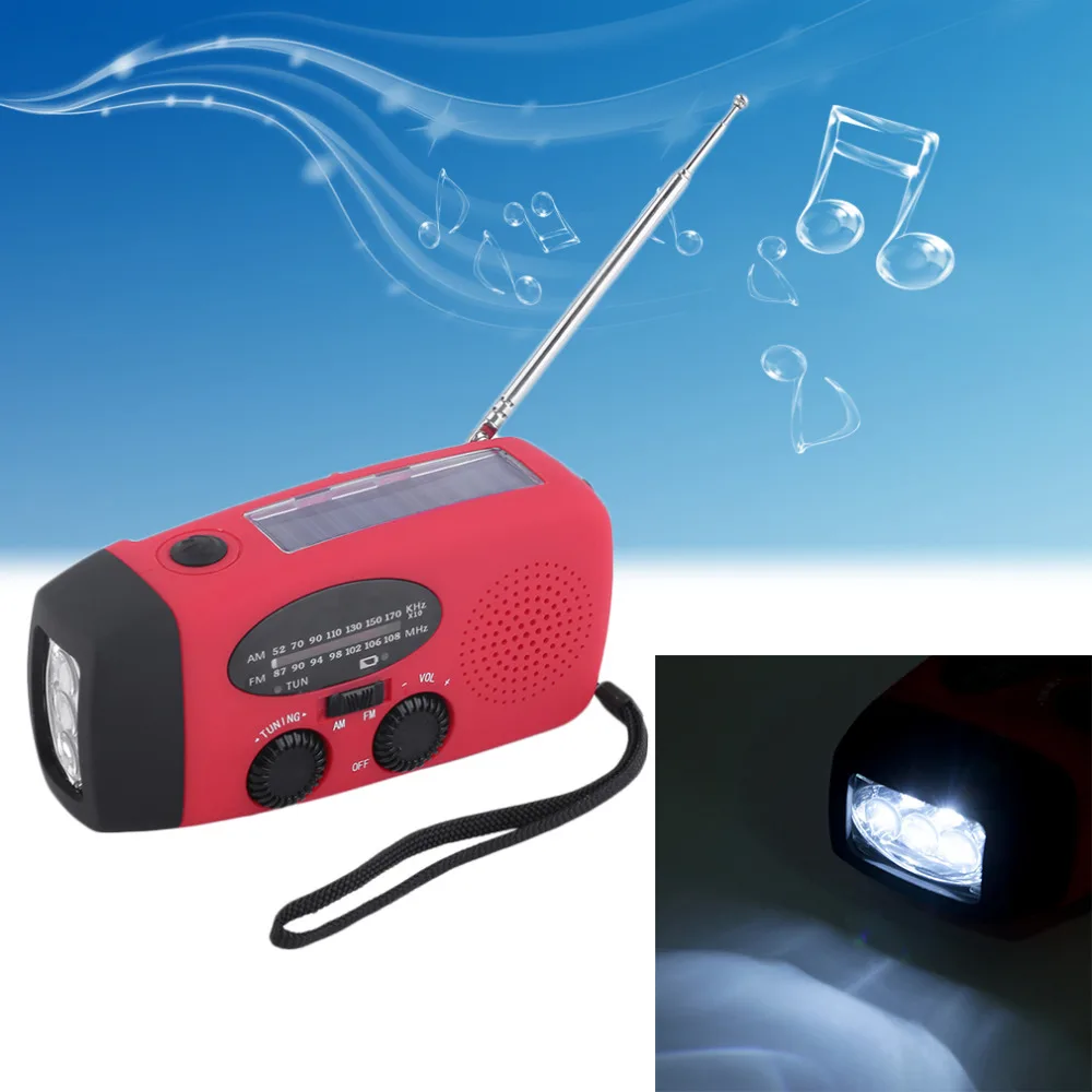 

3 in 1 emergency charger hand crank generator with radio Wind up/Solar/Dynamo Powered FM/AM Radio,Phones Chargers LED Flashlight