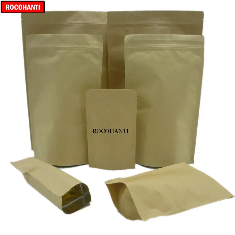 Free Standing Kraft Paper Bag Zip Lock Heat Seal Foil Food Grade Packaging