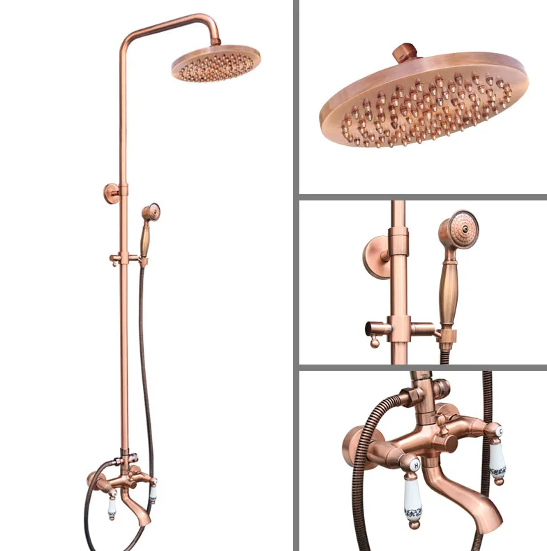 Antique Red Copper Brass Dual Ceramic Handles Bathroom 8" Round Rain Shower Head Faucet Set Tub Mixer Tap Wall Mounted mrg543
Antique Red Copper Brass Dual Ceramic Handles Bathroom 8" Round Rain Shower Head Faucet Set Tub Mixer Tap Wall Mounted mrg543