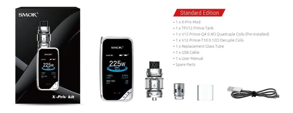 Original SMOK X-PRIV Kit Electronic Cigarette 225W X PRIV Box Mod with TFV12 Prince Tank 8ml Vaporizer VAPE SMOK XPRIV Kit