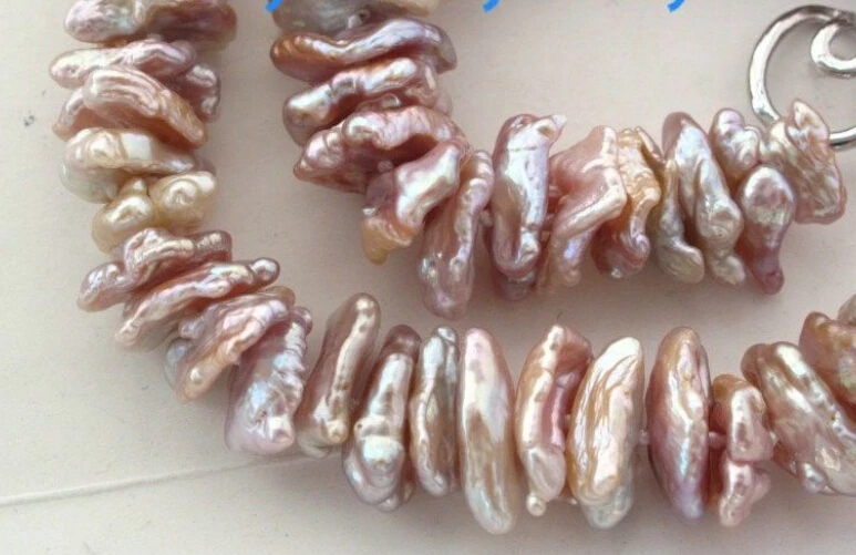 free shipping 003629 Lavender Pink Unusual Biwa Pearl Necklace 14 | Украшения и аксессуары