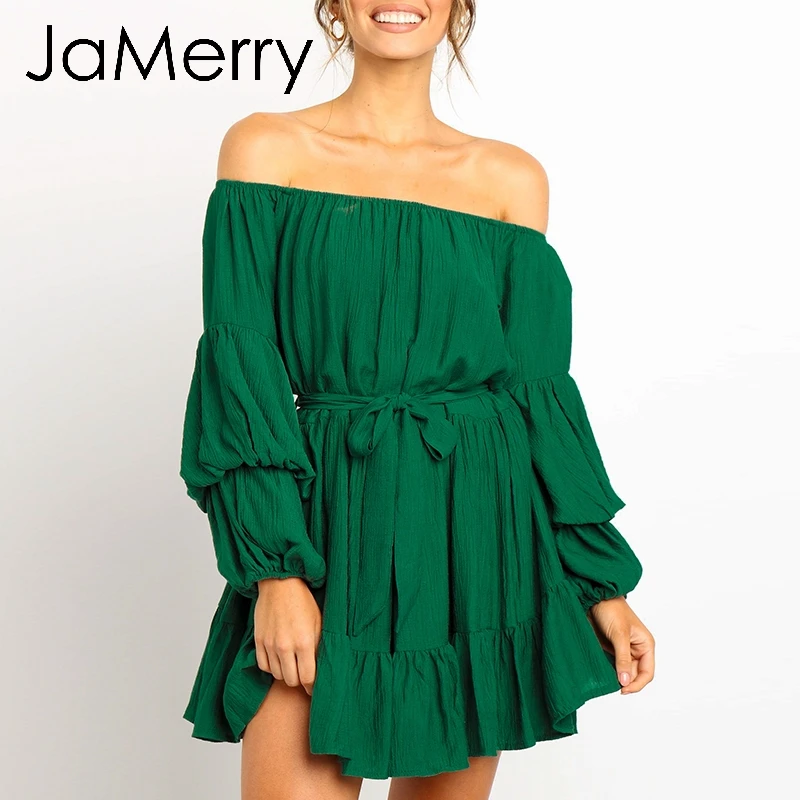 JaMerry Vintgae autumn off shoulder women dress Long puff sleeve belted solid sash dresses Lady party ruffle mini dress holiday
JaMerry Vintgae autumn off shoulder women dress Long puff sleeve belted solid sash dresses Lady party ruffle mini dress holiday