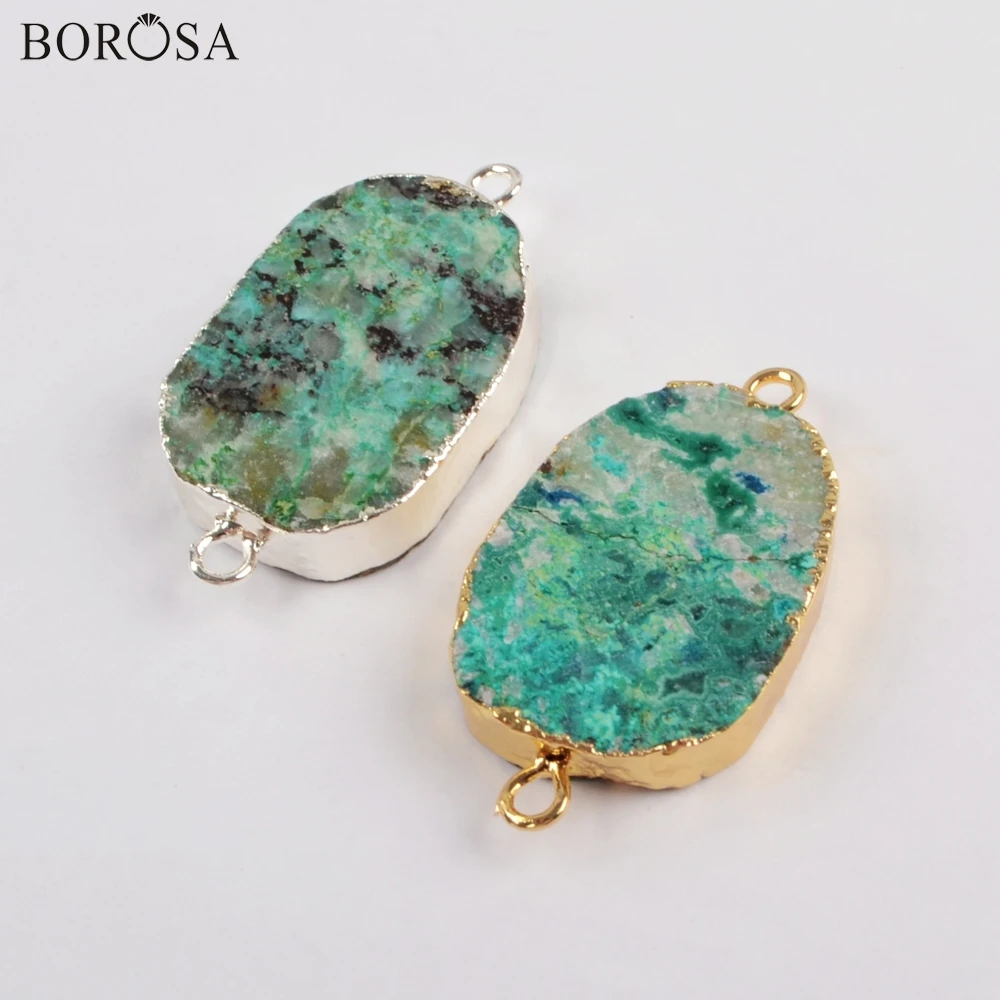 BOROSA Big Stones Gild Connectors 5/10PCS Silver Color Natural Chrysocolla Gems Double Charms for Handmade Boho Bracelet G1810
BOROSA Big Stones Gild Connectors 5/10PCS Silver Color Natural Chrysocolla Gems Double Charms for Handmade Boho Bracelet G1810