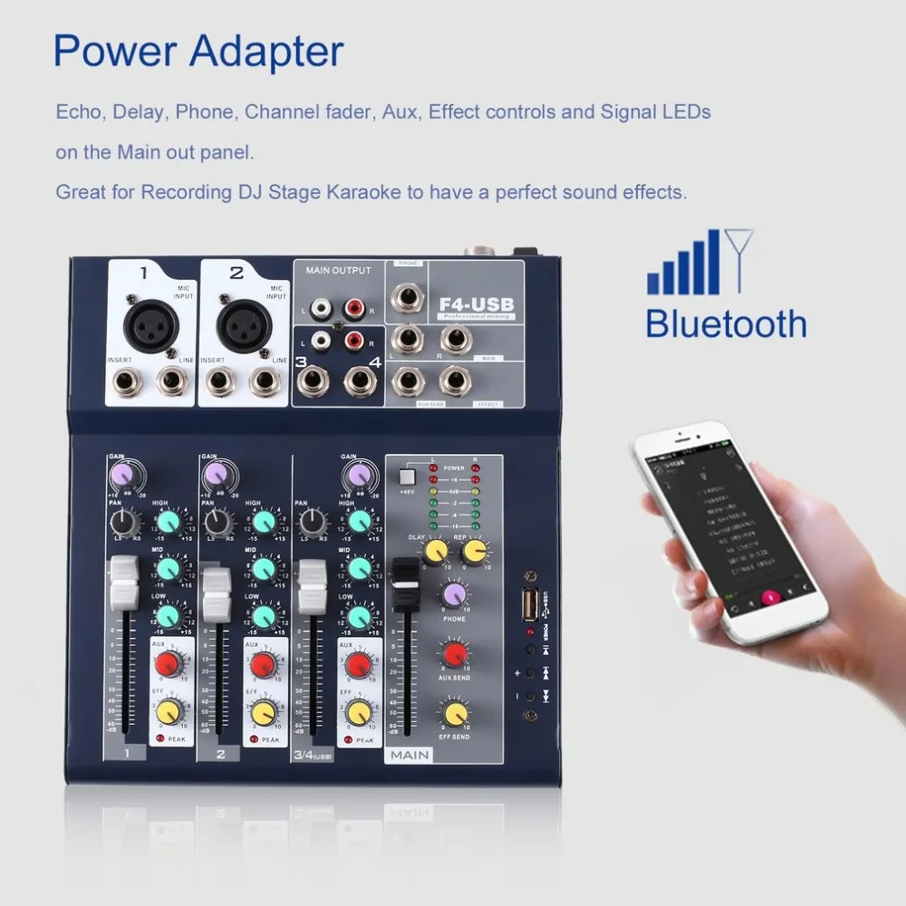 F-4 4 Channel Professional Live Mixing Studio Audio Sound Console Network Anchor Portable Mixing Device Vocal Effect Processor
F-4 4 Channel Professional Live Mixing Studio Audio Sound Console Network Anchor Portable Mixing Device Vocal Effect Processor