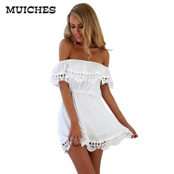 MUICHES women Elegant Vintage sweet lace white Dress casual