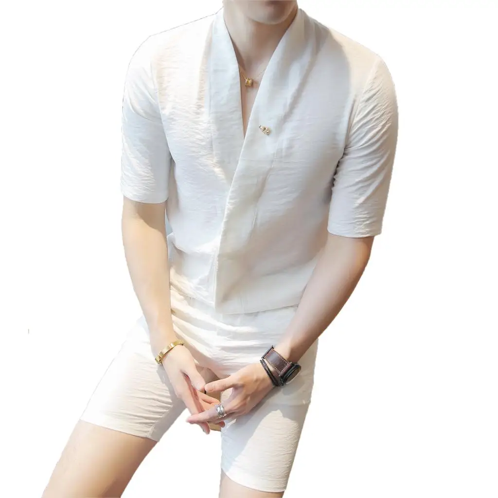 Loldeal white Men Set V Shape Sexy Causual Men Set Shirt And Short Pant Blind placket Summer Shirt Half Short Pantaloni Tuta Uom
Loldeal white Men Set V Shape Sexy Causual Men Set Shirt And Short Pant Blind placket Summer Shirt Half Short Pantaloni Tuta Uom